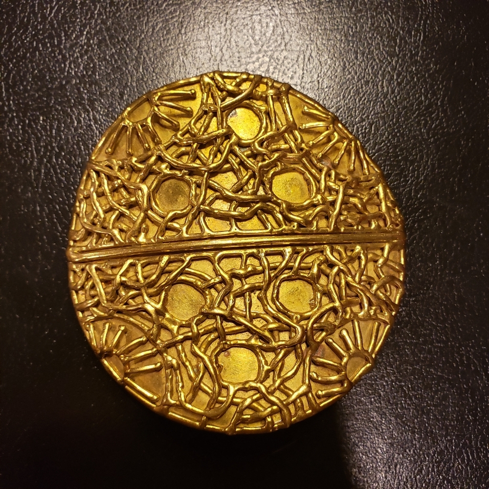 Vintage Luciano Large Round Brass Belt Buckle Mexico
